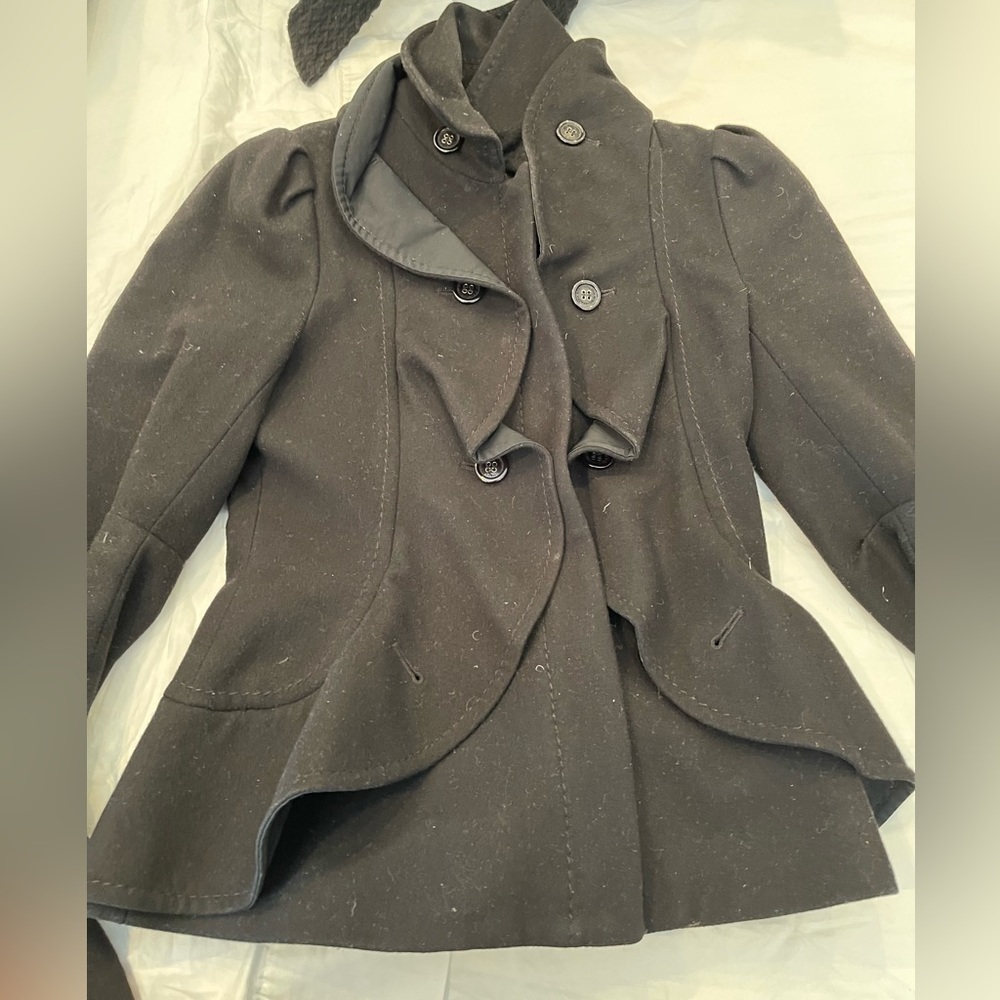 Beautiful BCBG  ruffle coat!  Hugs you really nice